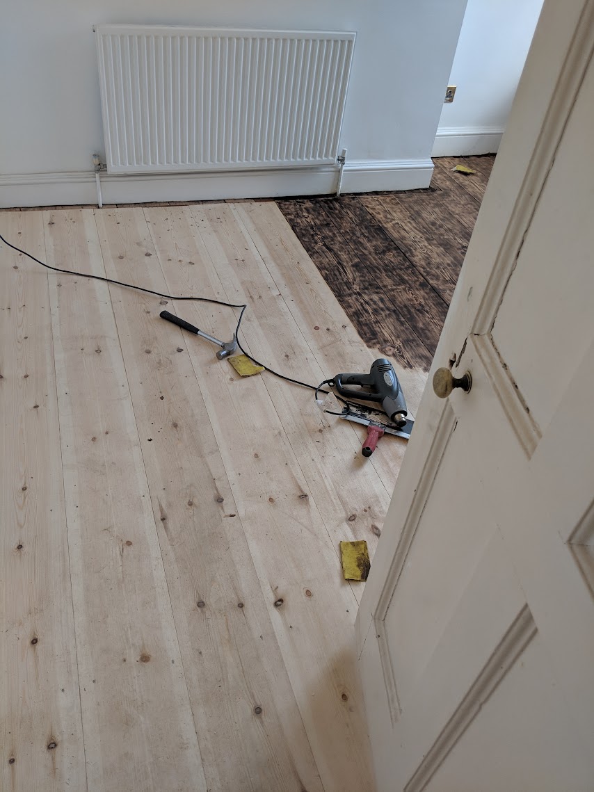 Burn finish floorboards